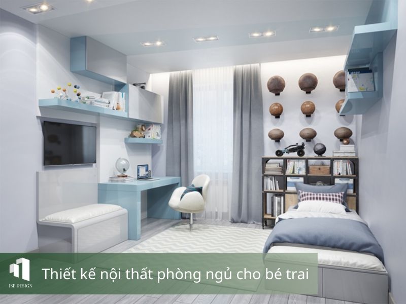 Mẫu phòng ngủ bé trai tối giản với tông xanh chủ đạo 