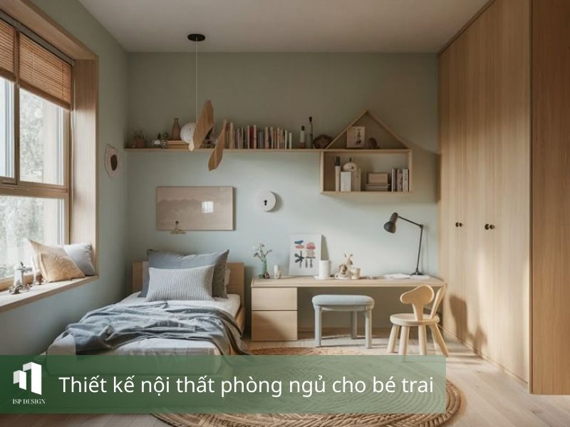 Phòng ngủ cho bé trai tối giản nhưng vẫn đảm bảo được tiện nghi