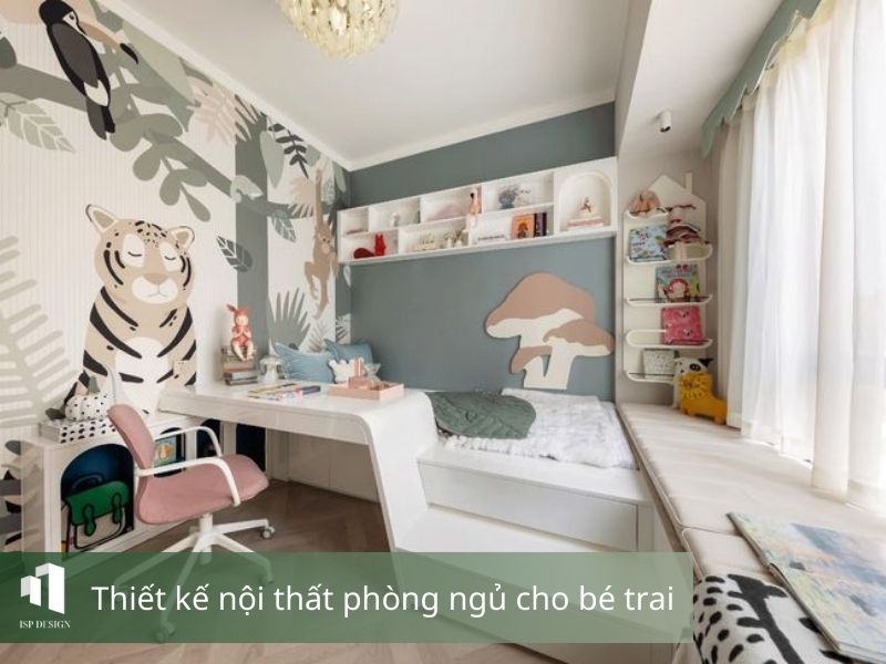 Không gian phòng ngủ cho bé có sự kết hợp giữa học tập và vui chơi 