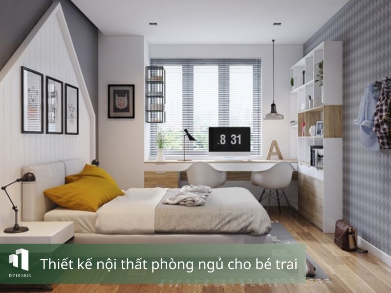Thiết kế nội thất phòng ngủ cho bé trai hiện đại, đầy đủ công năng 