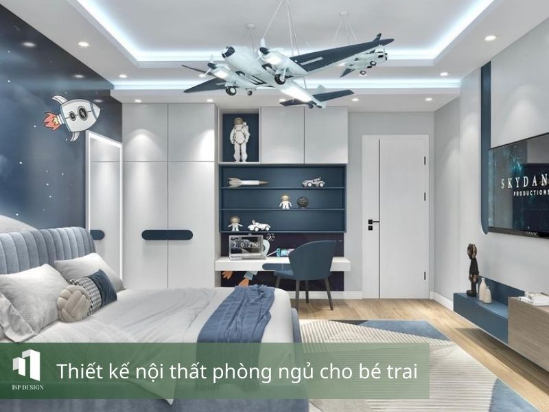 Phòng ngủ lấy màu xanh dương là màu chủ đạo 